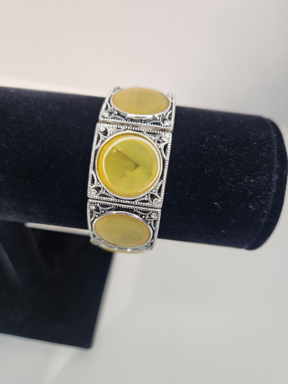 Yellow Stone Silver-Tone Filigree Stretch Bracelet by